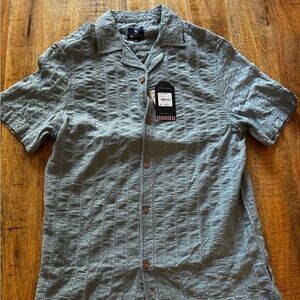 Ben Sherman Smoke Blue gray Textured short sleeve button down Top MENS NWT small